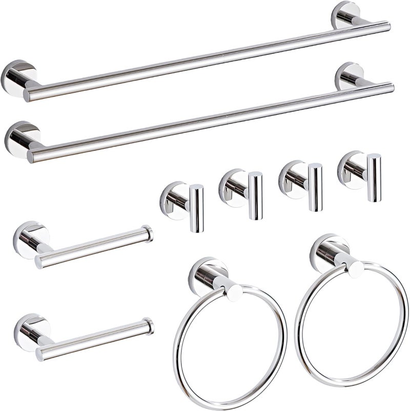 KUUBTH Chrome Bathroom Hardware Set 10 Piece with Towel Racks for Bathroom, SUS304 Stainless Steel Bath Towel Bar Set, 24 Inch Wall Mounted Accessories Kit - Image 1